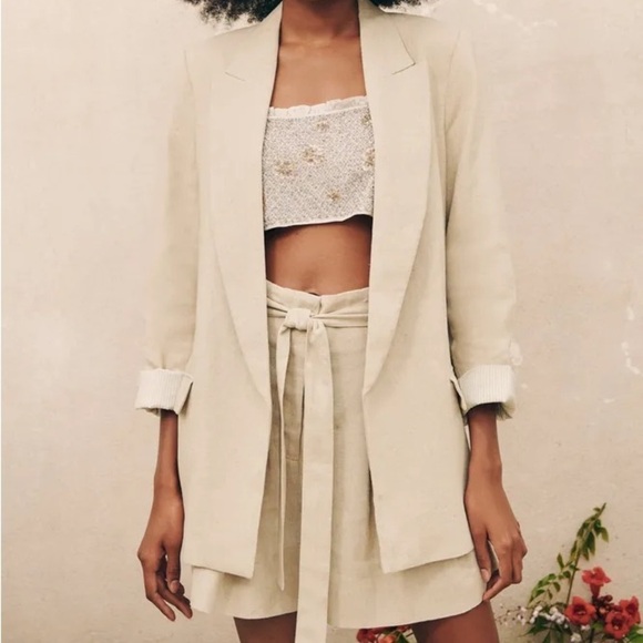 Zara Linen Relaxed Cuff Blazer - Picture 1 of 15